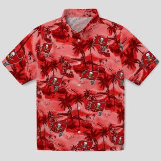 Red Tampa Bay Buccaneers Coastal Palms Hawaiian Shirt, Aloha Summer Fan Gear