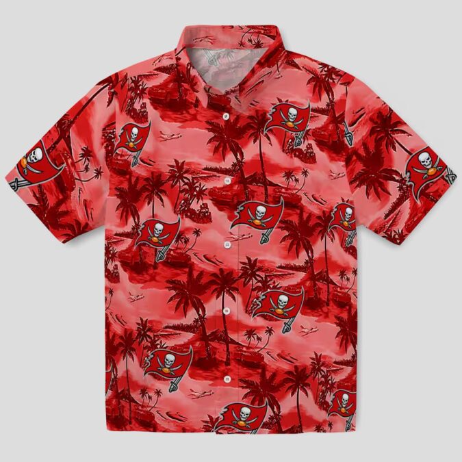 Red Tampa Bay Buccaneers Coastal Palms Hawaiian Shirt, Aloha Summer Fan Gear