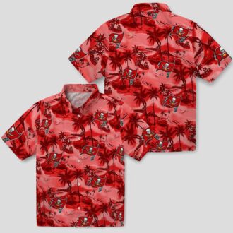 Red Tampa Bay Buccaneers Coastal Palms Hawaiian Shirt, Aloha Summer Fan Gear