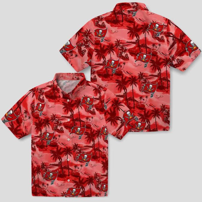 Red Tampa Bay Buccaneers Coastal Palms Hawaiian Shirt, Aloha Summer Fan Gear