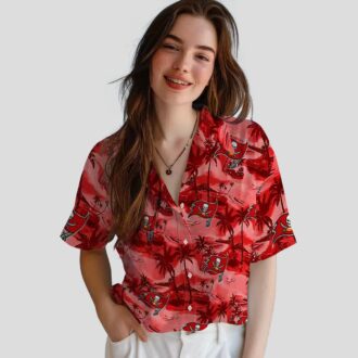 Red Tampa Bay Buccaneers Coastal Palms Hawaiian Shirt, Aloha Summer Fan Gear