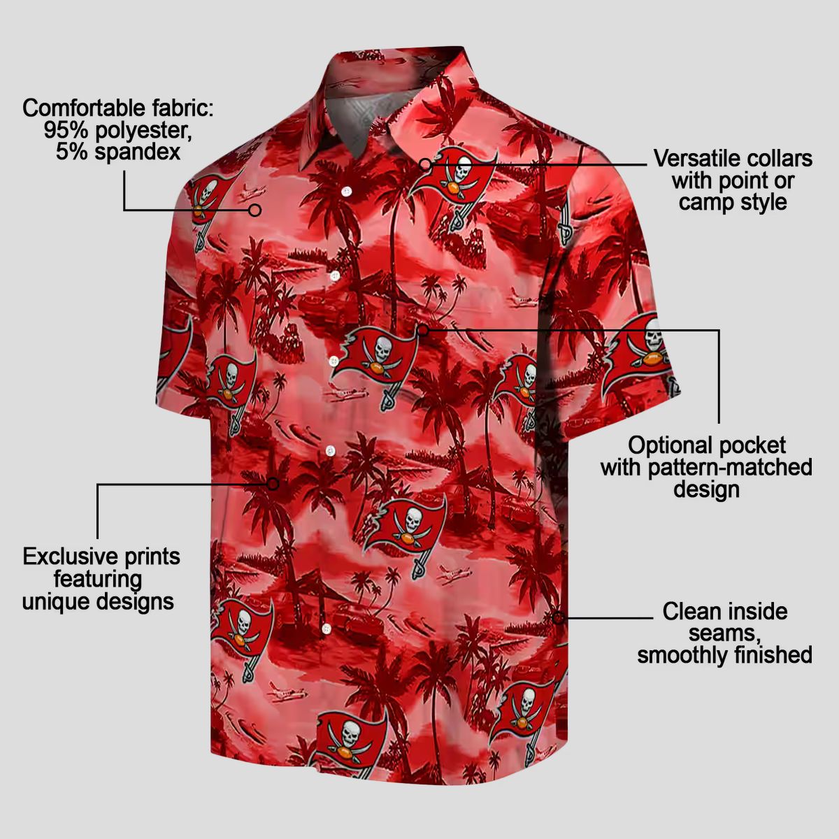 Red Tampa Bay Buccaneers Coastal Palms Hawaiian Shirt, Aloha Summer Fan Gear