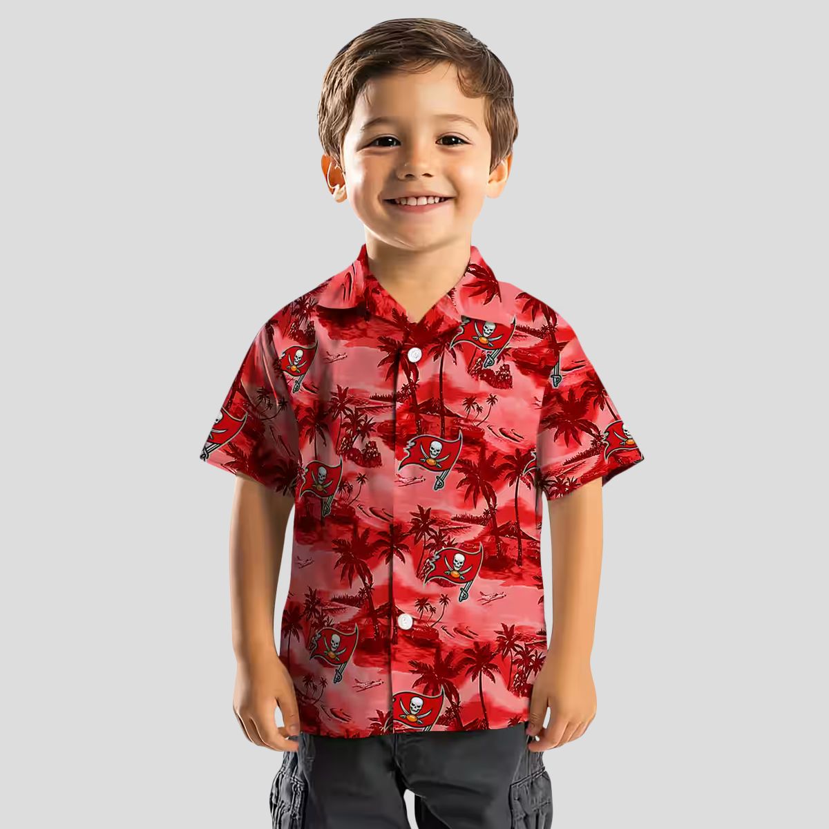 Red Tampa Bay Buccaneers Coastal Palms Hawaiian Shirt, Aloha Summer Fan Gear