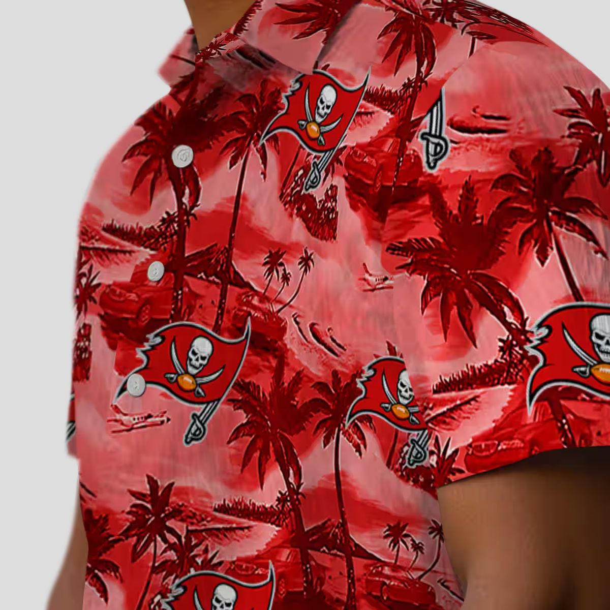 Red Tampa Bay Buccaneers Coastal Palms Hawaiian Shirt, Aloha Summer Fan Gear