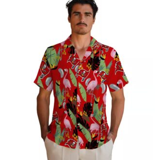 Red Tampa Bay Buccaneers Flamingo Leaves Hawaiian Shirt, NFL Game Day Gifts