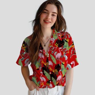 Red Tampa Bay Buccaneers Flamingo Leaves Hawaiian Shirt, NFL Game Day Gifts