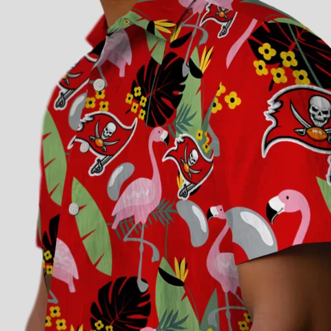 Red Tampa Bay Buccaneers Flamingo Leaves Hawaiian Shirt, NFL Game Day Gifts