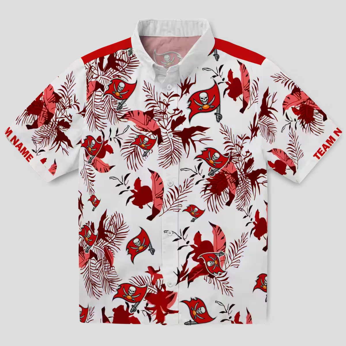 Red White Tampa Bay Buccaneers Custom Hawaiian Shirt, NFL Botanical Summer Fan Shirt