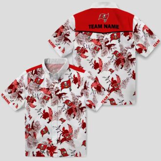 Red White Tampa Bay Buccaneers Custom Hawaiian Shirt, NFL Botanical Summer Fan Shirt