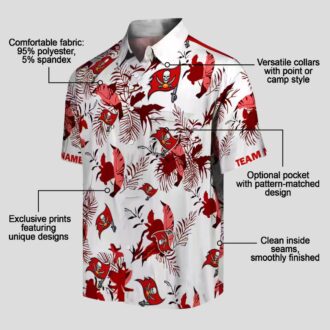 Red White Tampa Bay Buccaneers Custom Hawaiian Shirt, NFL Botanical Summer Fan Shirt