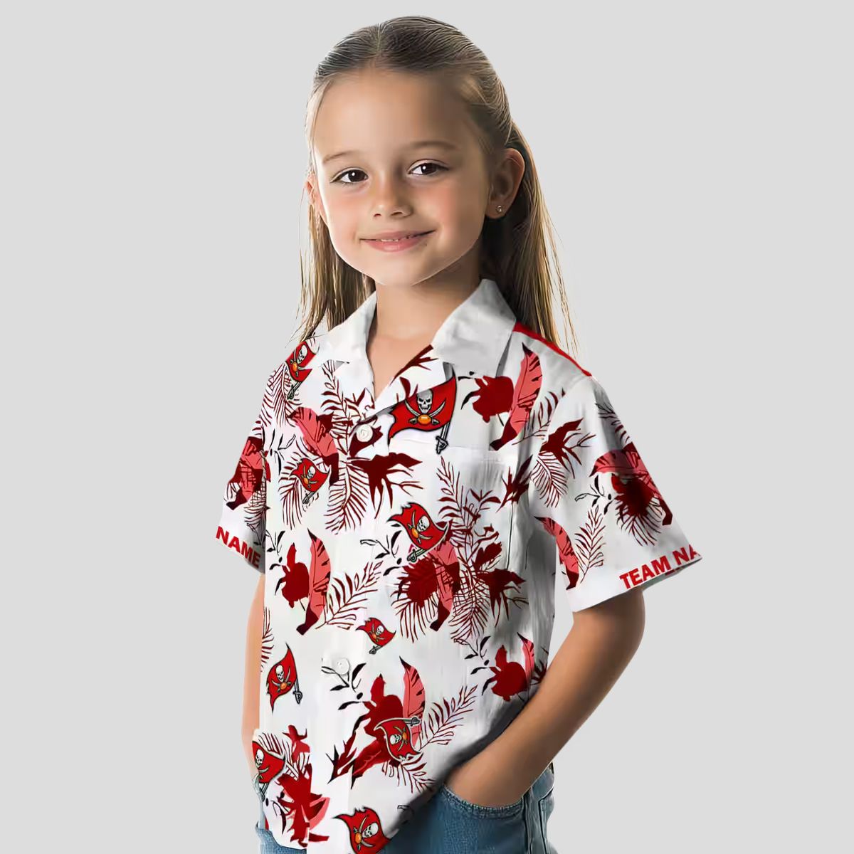 Red White Tampa Bay Buccaneers Custom Hawaiian Shirt, NFL Botanical Summer Fan Shirt