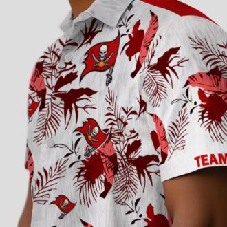Red White Tampa Bay Buccaneers Custom Hawaiian Shirt, NFL Botanical Summer Fan Shirt