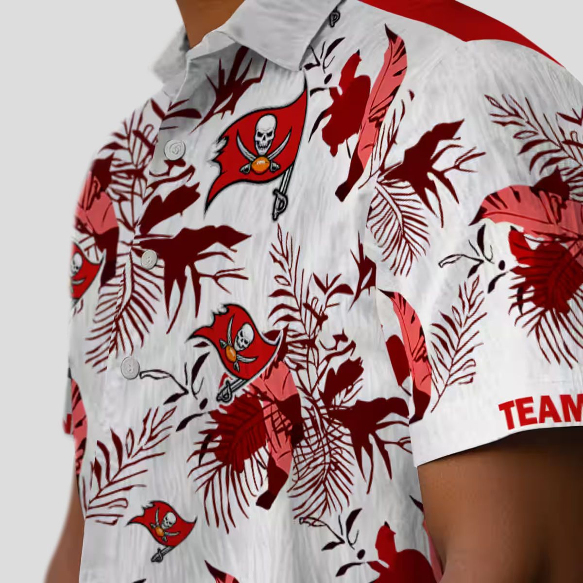 Red White Tampa Bay Buccaneers Custom Hawaiian Shirt, NFL Botanical Summer Fan Shirt