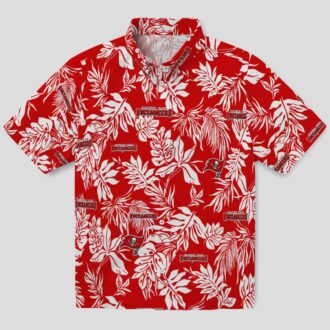 Tampa Bay Buccaneers Aloha Button Up Shirt, Red White Tropical Leaf Summer Hawaiian Shirt