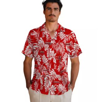 Tampa Bay Buccaneers Aloha Button Up Shirt, Red White Tropical Leaf Summer Hawaiian Shirt