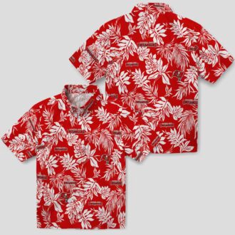 Tampa Bay Buccaneers Aloha Button Up Shirt, Red White Tropical Leaf Summer Hawaiian Shirt