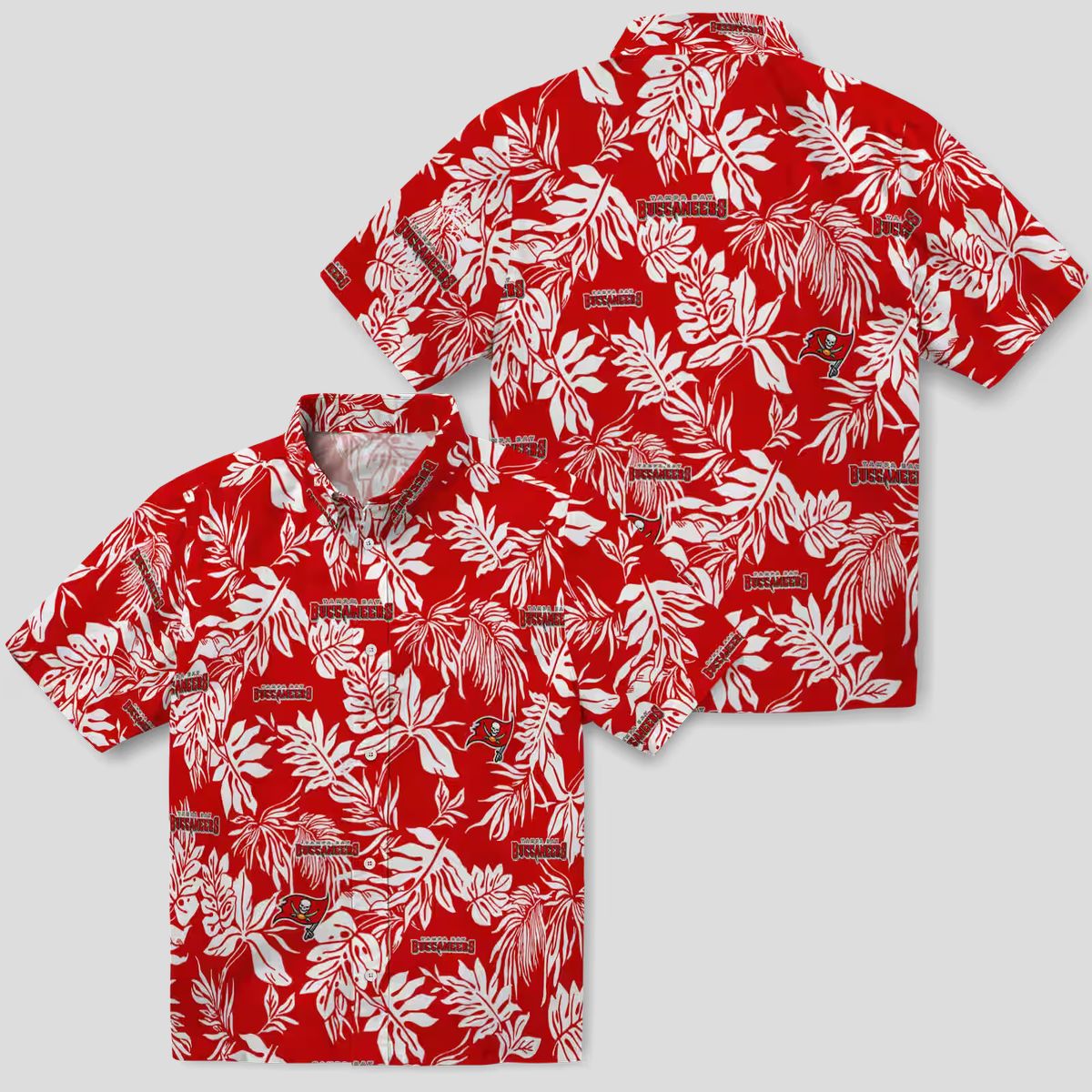 Tampa Bay Buccaneers Aloha Button Up Shirt, Red White Tropical Leaf Summer Hawaiian Shirt