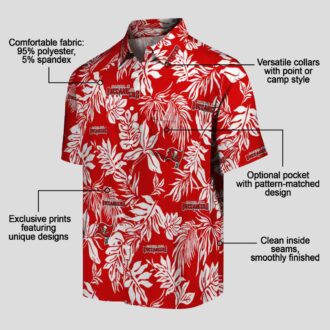 Tampa Bay Buccaneers Aloha Button Up Shirt, Red White Tropical Leaf Summer Hawaiian Shirt