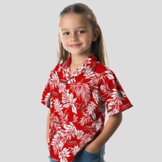 Tampa Bay Buccaneers Aloha Button Up Shirt, Red White Tropical Leaf Summer Hawaiian Shirt