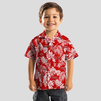 Tampa Bay Buccaneers Aloha Button Up Shirt, Red White Tropical Leaf Summer Hawaiian Shirt