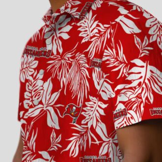 Tampa Bay Buccaneers Aloha Button Up Shirt, Red White Tropical Leaf Summer Hawaiian Shirt