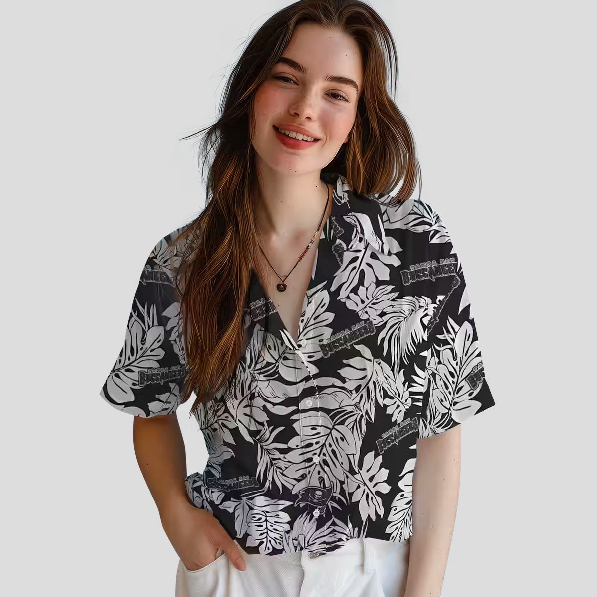 Tampa Bay Buccaneers Black Hawaiian Shirt, Monstera Leaf Tropical NFL Apparel