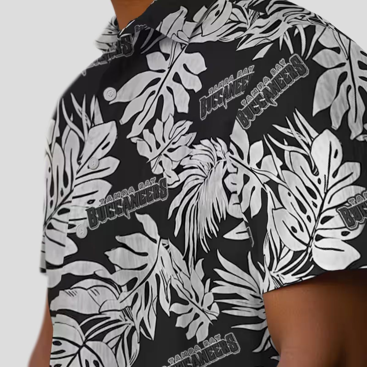 Tampa Bay Buccaneers Black Hawaiian Shirt, Monstera Leaf Tropical NFL Apparel