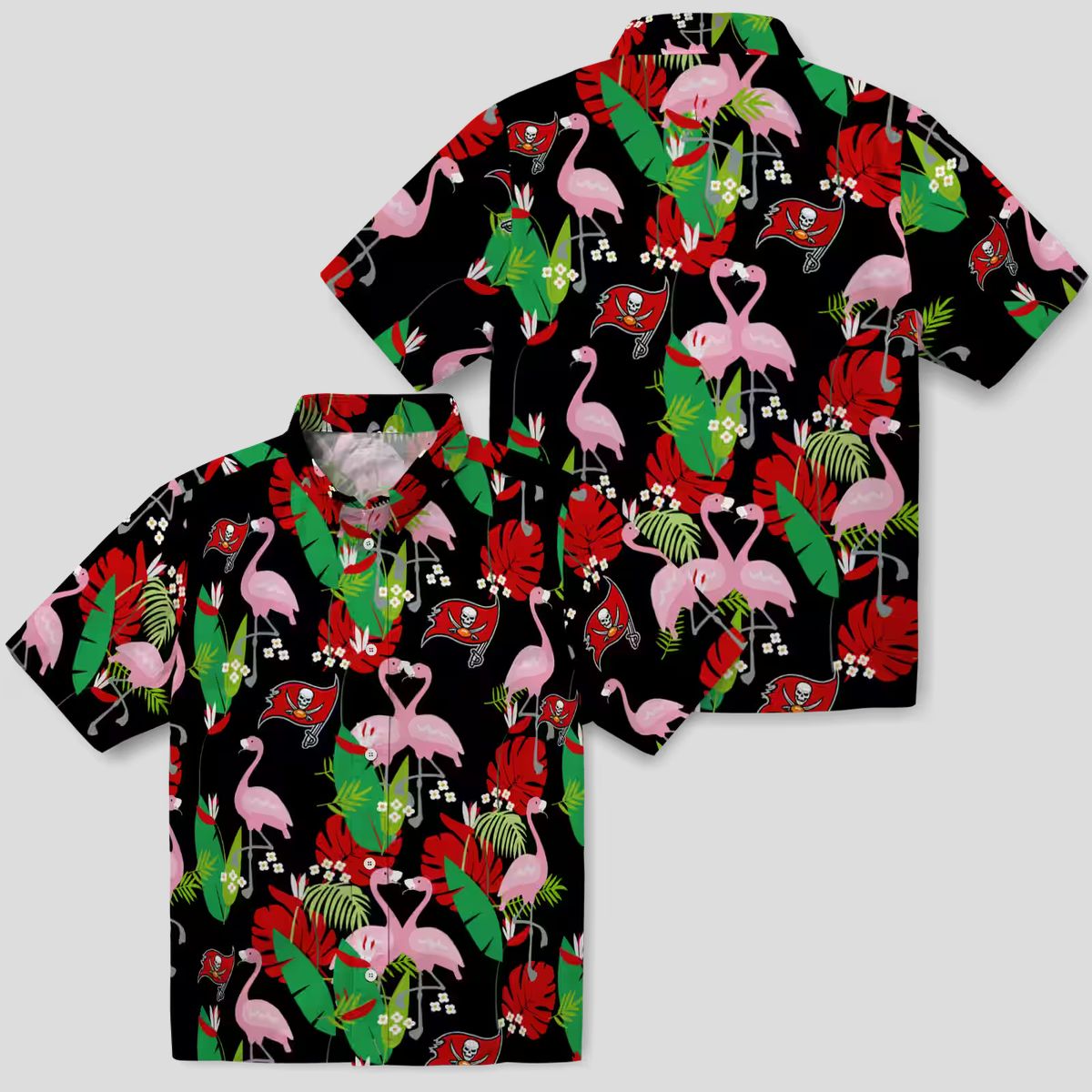Tampa Bay Buccaneers Flamingo Foliage Hawaiian Shirt, NFL Team Red Green Summer Beach Shirt