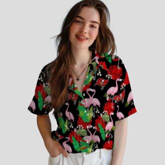 Tampa Bay Buccaneers Flamingo Foliage Hawaiian Shirt, NFL Team Red Green Summer Beach Shirt