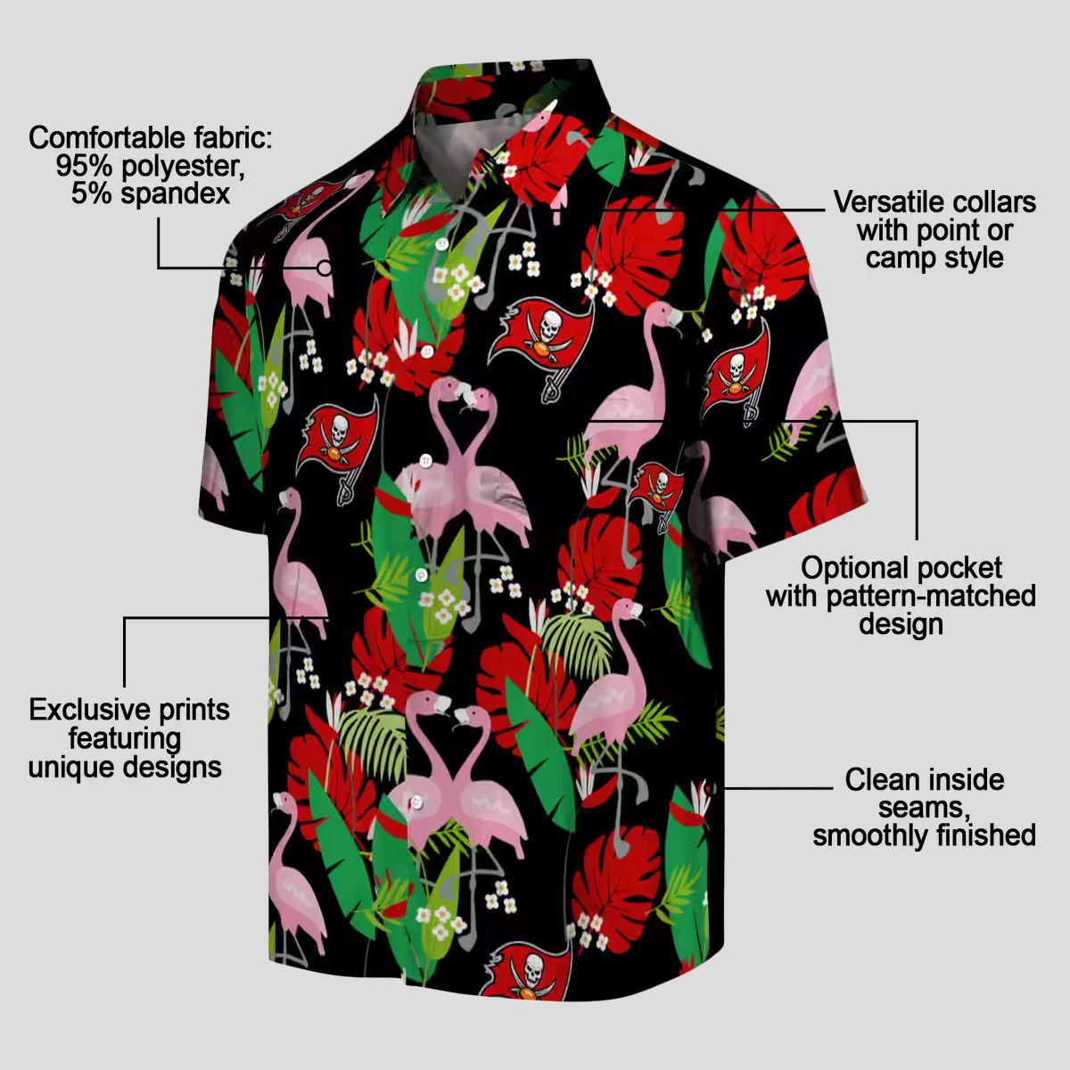 Tampa Bay Buccaneers Flamingo Foliage Hawaiian Shirt, NFL Team Red Green Summer Beach Shirt
