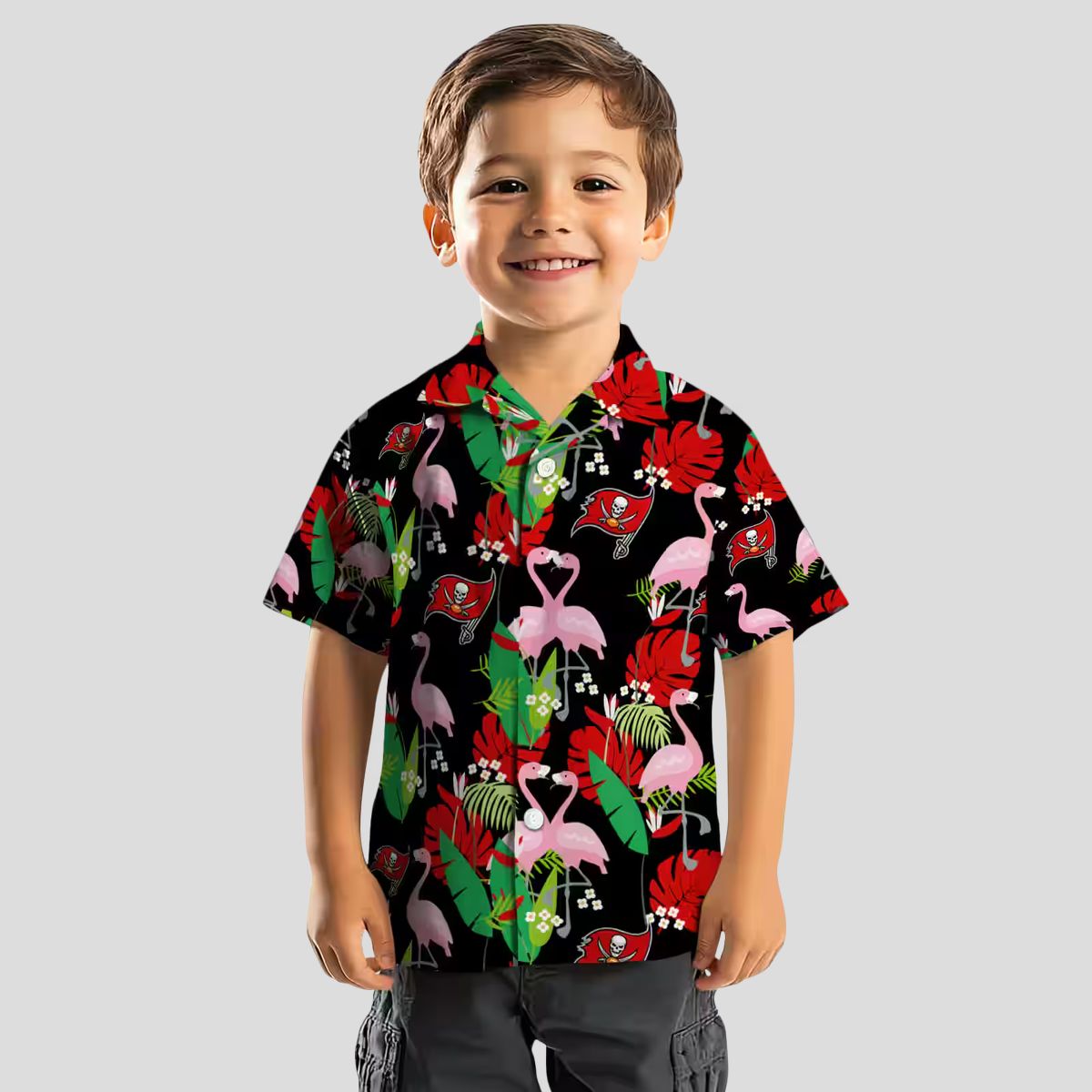 Tampa Bay Buccaneers Flamingo Foliage Hawaiian Shirt, NFL Team Red Green Summer Beach Shirt