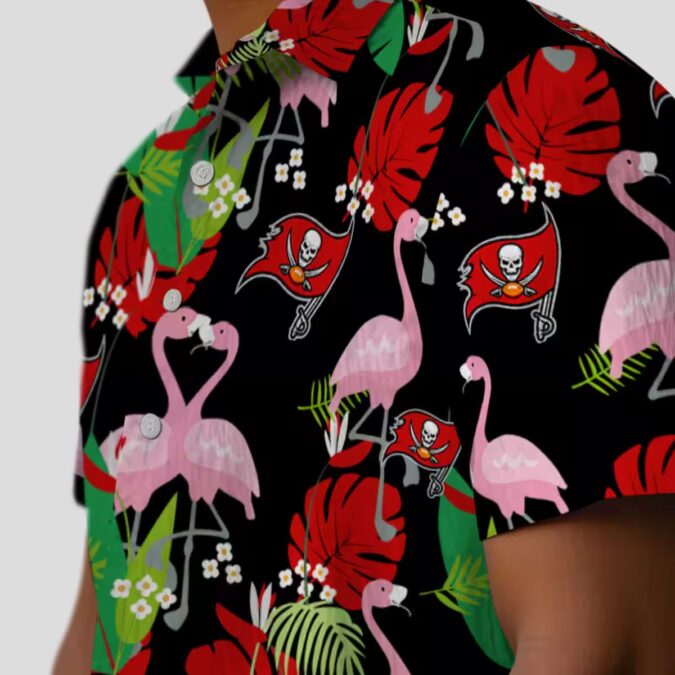 Tampa Bay Buccaneers Flamingo Foliage Hawaiian Shirt, NFL Team Red Green Summer Beach Shirt