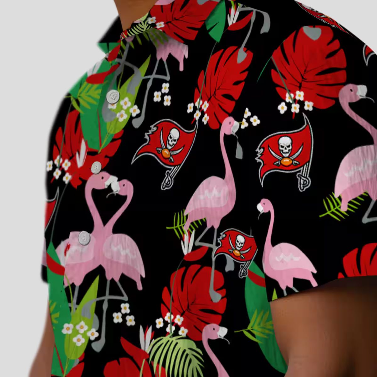 Tampa Bay Buccaneers Flamingo Foliage Hawaiian Shirt, NFL Team Red Green Summer Beach Shirt