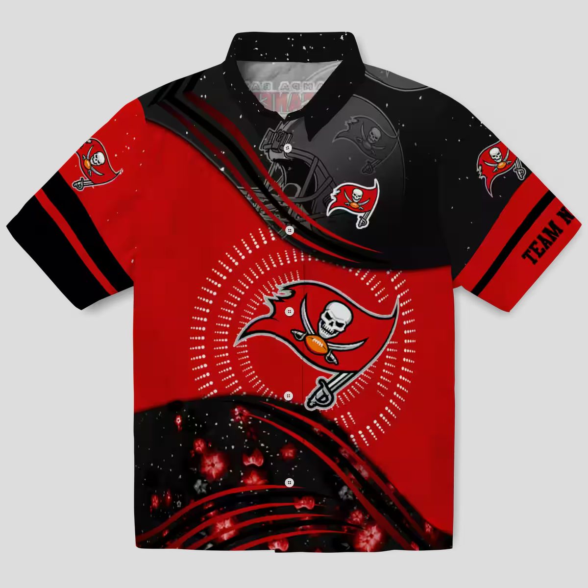 Tampa Bay Buccaneers Football Wave Shirt, Red Black Aloha NFL Beachwear for Fans