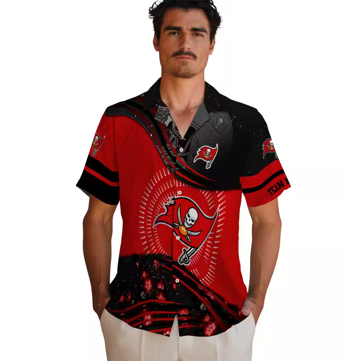 Tampa Bay Buccaneers Football Wave Shirt, Red Black Aloha NFL Beachwear for Fans
