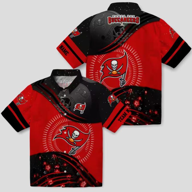 Tampa Bay Buccaneers Football Wave Shirt, Red Black Aloha NFL Beachwear for Fans