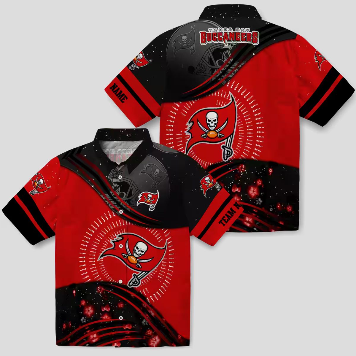 Tampa Bay Buccaneers Football Wave Shirt, Red Black Aloha NFL Beachwear for Fans