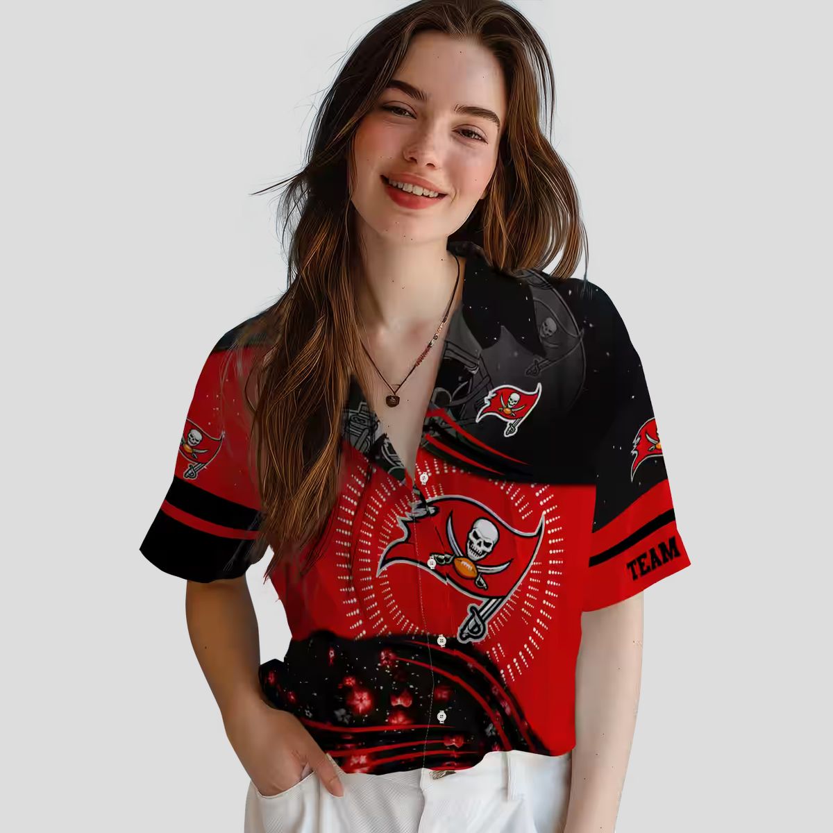 Tampa Bay Buccaneers Football Wave Shirt, Red Black Aloha NFL Beachwear for Fans
