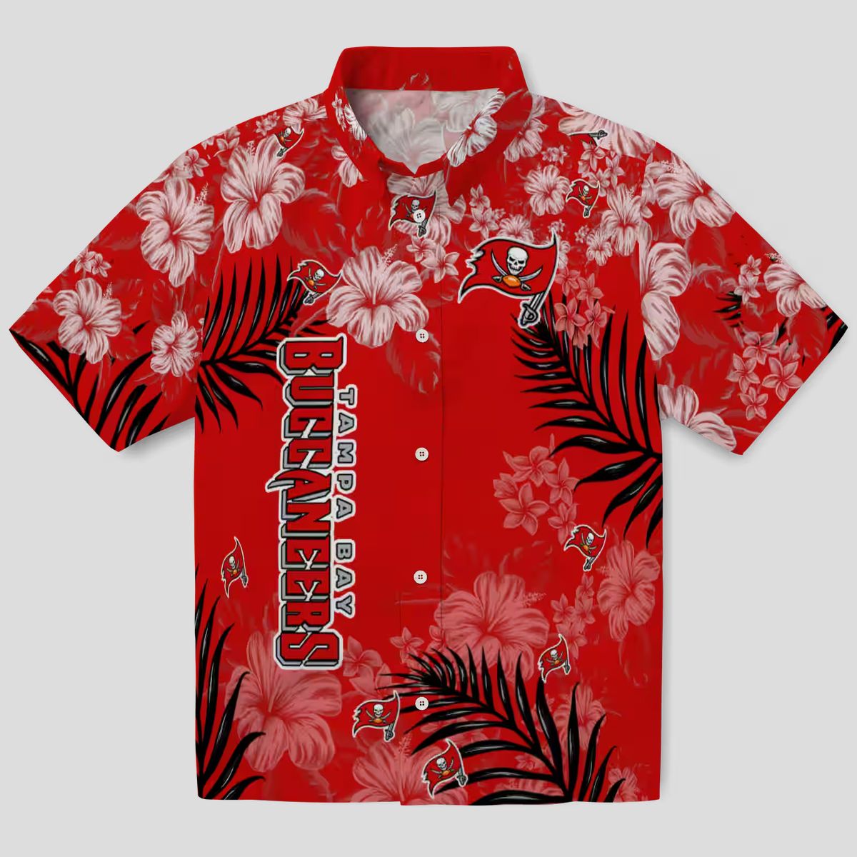 Tampa Bay Buccaneers Hawaiian Shirt, Red Hibiscus Floral NFL Beach Shirt for Fans