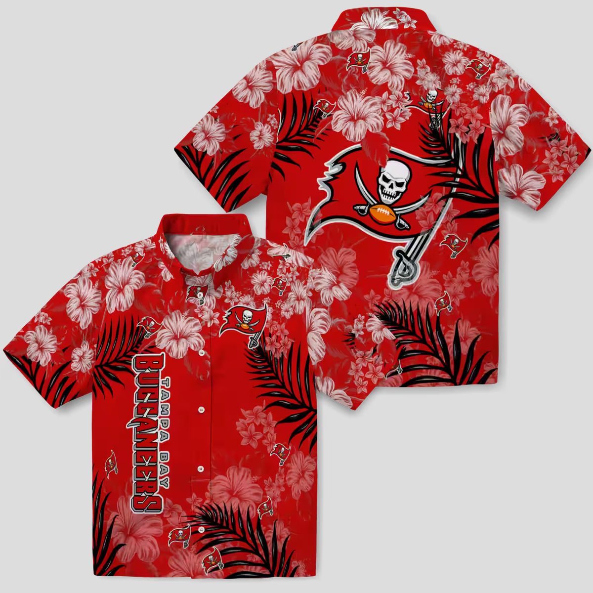 Tampa Bay Buccaneers Hawaiian Shirt, Red Hibiscus Floral NFL Beach Shirt for Fans