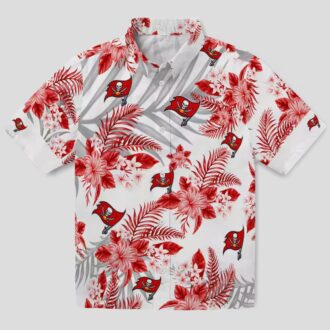Tampa Bay Buccaneers Hibiscus Hawaiian Shirt, Red & White Palm Leaves Tropical NFL Shirt