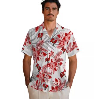 Tampa Bay Buccaneers Hibiscus Hawaiian Shirt, Red & White Palm Leaves Tropical NFL Shirt