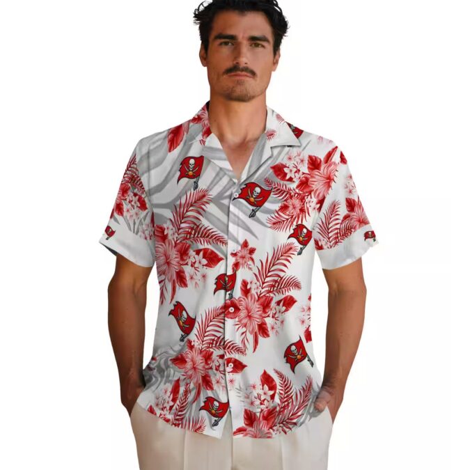 Tampa Bay Buccaneers Hibiscus Hawaiian Shirt, Red & White Palm Leaves Tropical NFL Shirt