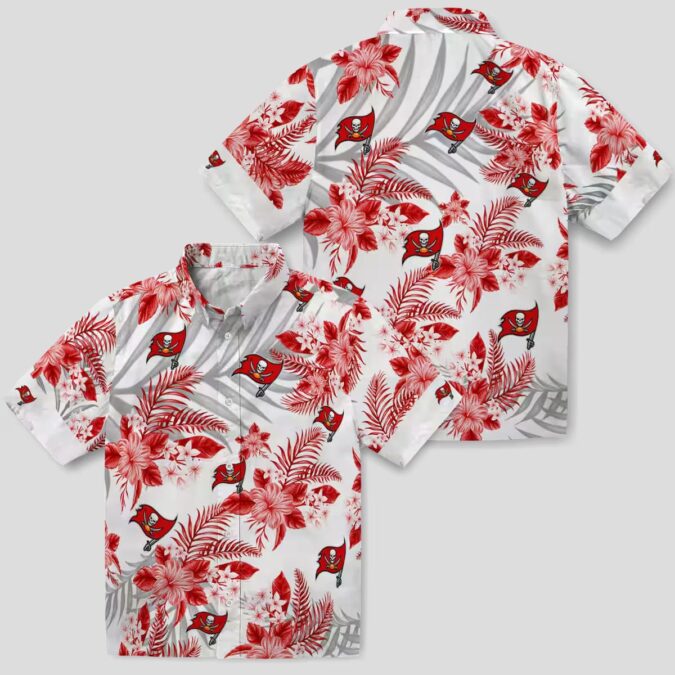 Tampa Bay Buccaneers Hibiscus Hawaiian Shirt, Red & White Palm Leaves Tropical NFL Shirt