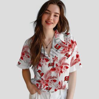 Tampa Bay Buccaneers Hibiscus Hawaiian Shirt, Red & White Palm Leaves Tropical NFL Shirt