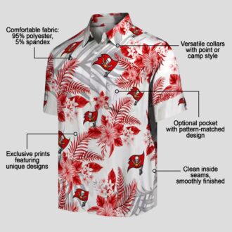 Tampa Bay Buccaneers Hibiscus Hawaiian Shirt, Red & White Palm Leaves Tropical NFL Shirt