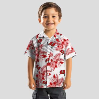 Tampa Bay Buccaneers Hibiscus Hawaiian Shirt, Red & White Palm Leaves Tropical NFL Shirt