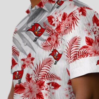 Tampa Bay Buccaneers Hibiscus Hawaiian Shirt, Red & White Palm Leaves Tropical NFL Shirt