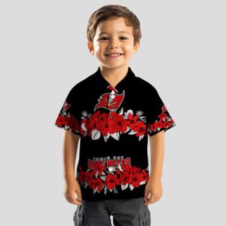 Tampa Bay Buccaneers Hibiscus Stripe Hawaiian Shirt, NFL Red Black Beach Summer Shirt