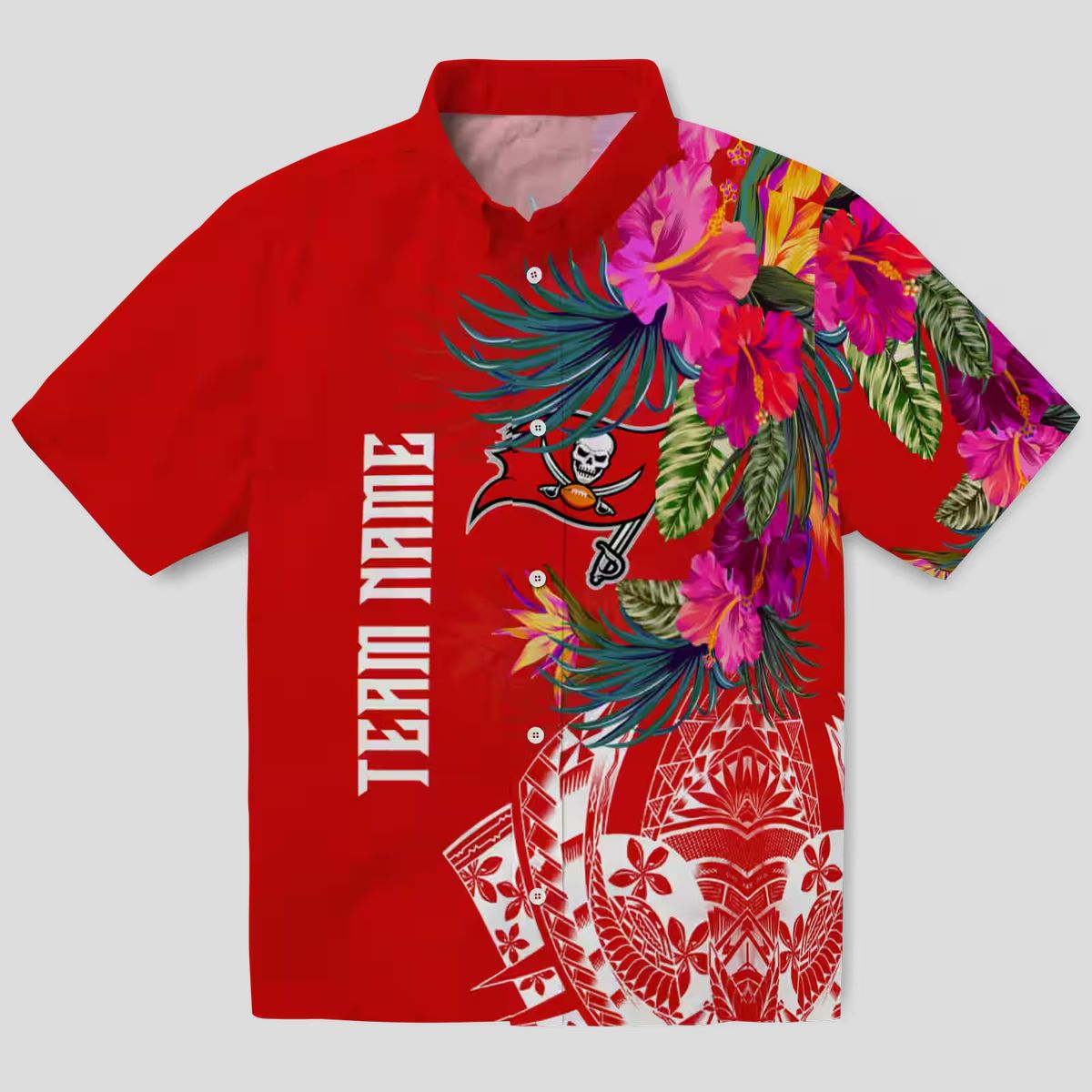Tampa Bay Buccaneers NFL Hawaiian Shirt, Red Polynesian Floral Aloha Beach Shirt